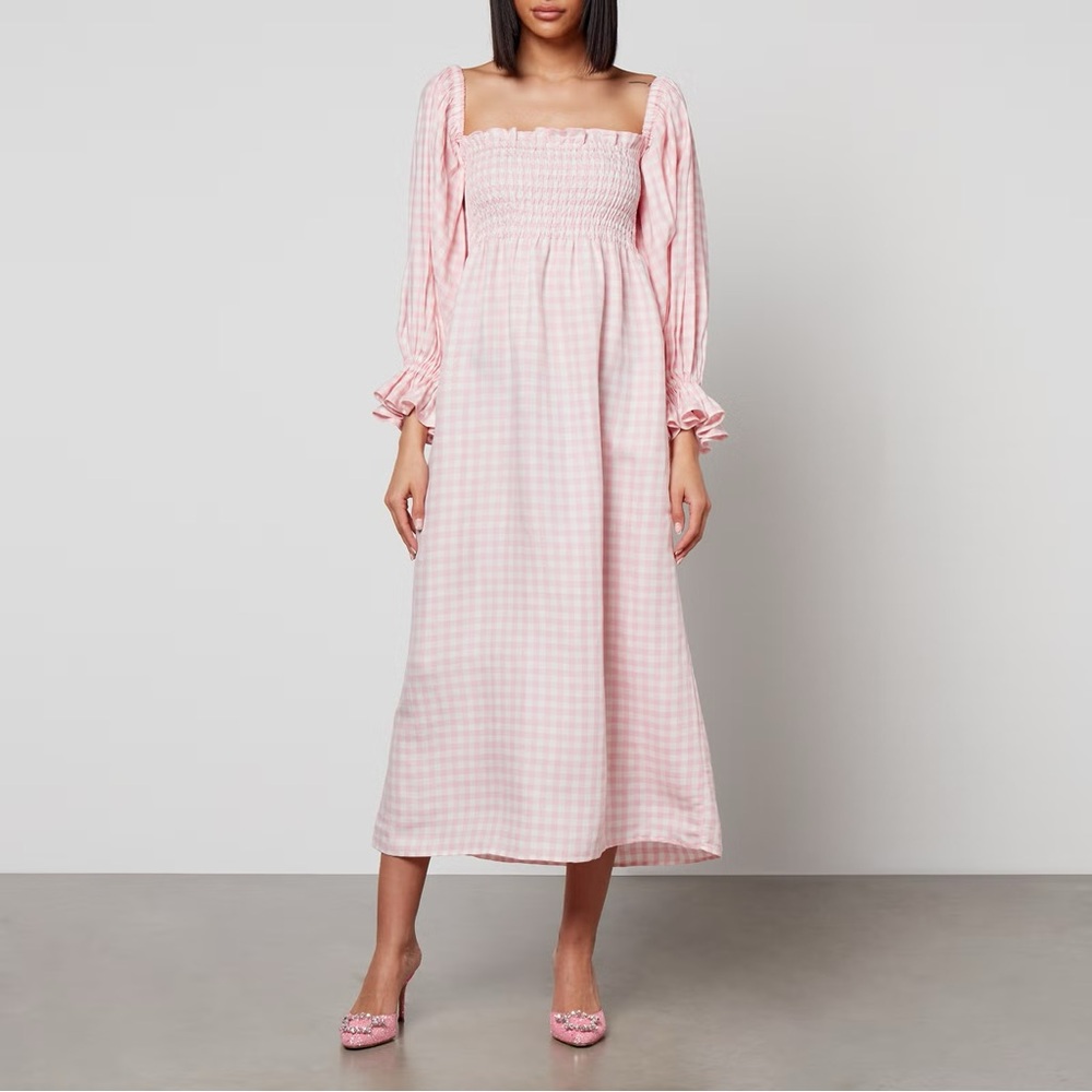 NWOT Atlanta Pink Gingham Sleeper Linen Midi Dress - Size S